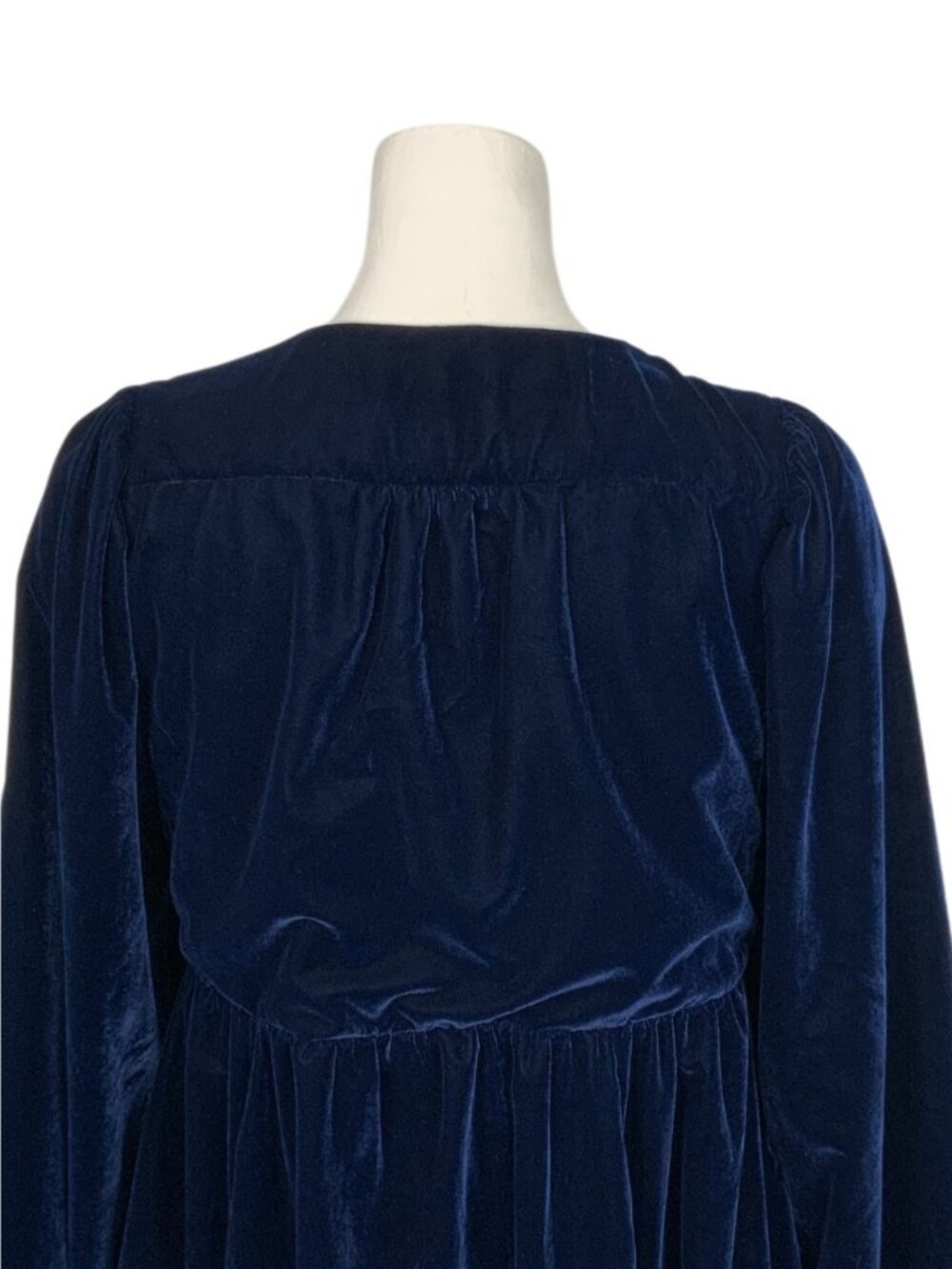 Free People Estella Velvet Mini Dress S Blue Babydoll Long Sleeve - Picture 12 of 16